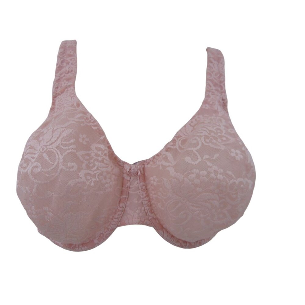 Cacique Light Pink Lace Sheer Bra 42DD 42 DD Unpadded Underwire Floral - Picture 2 of 11